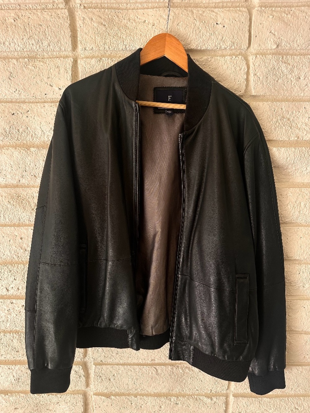 Façonnable Black 100% Lambskin Leather Bomber Jacket Sz Large